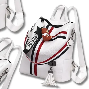 Městský batoh Dámský Batoh Vintage Model s Medvídkem, Černý/Bílý, kvalitní umělé kůže, 31x29x12 cm