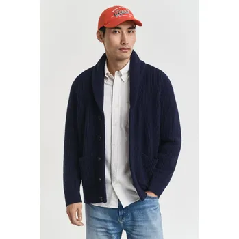 Pánský svetr KARDIGÁN GANT WOOL BLEND SHAWL COLLAR CARDIGAN EVENING BLUE