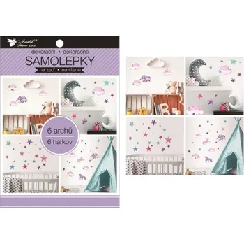 Samolepící dekorace Samolepky na zeď v bloku - Jednorožci, hvězdy - 16 x 23 cm - 6 listů - 15054