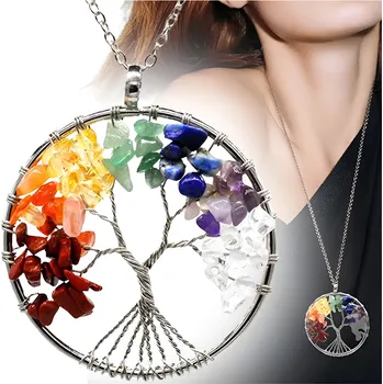 Náhrdelník Camerazar Náhrdelník z chirurgické oceli s barevnými minerály ve tvaru stromu štěstí