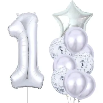 Balónek Sada 10 stříbrných narozeninových balónků z latexu a fólie, různé tvary a velikosti