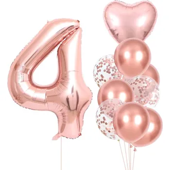 Balónek Sada 10 růžových balónků ke čtvrtým narozeninám - latex, fólie, výška 81 cm