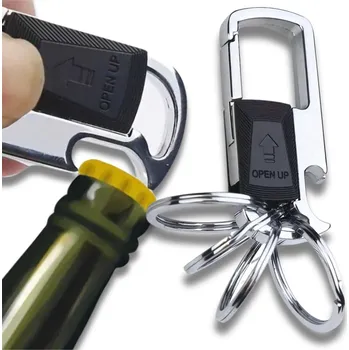 Camerazar Pánský metalový přívěsek na klíče s otvírákem lahví a kroužkem na klíče