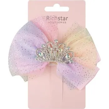 Ozdoba do vlasů Sponka do vlasů - korunka s duhovou mašlí 12 x 10 x 3 cm