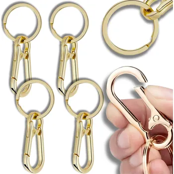 Camerazar Zlaté metalové karabinové přívěsky na klíče - 4 kusy s kroužky