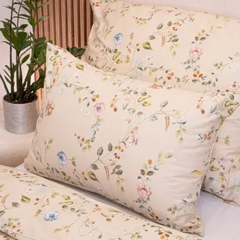 Bavlněný povlak na polštář 50x70 cm popínavé květiny na béžové