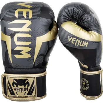 Boxerské rukavice Boxerské rukavice VENUM ELITE - maskáčově/zlaté - VENUM-1392-535 Velikosti: 14 oz