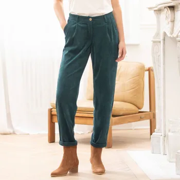 Dámské kalhoty 7/8 manšestrové kalhoty petrolejová 52