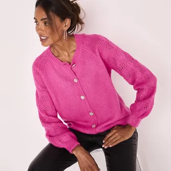 Dámský svetr Propínací svetr s bižu knoflíky fuchsie 38/40