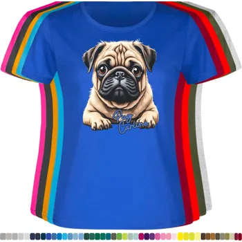 Dámské tričko damske-levne-bavlnene-tricko-digitalni-potisk-pes-mops-carlino Barva: Royal blue - královsky modrá, velikost: L