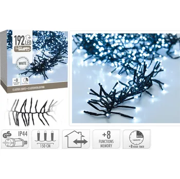 Vánoční dekorace osvětlení vánoční 1,5m 192LED studená BÍ 8 funkcí s časovačem