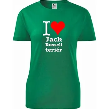 Dámské tričko Zelené dámské tričko I love Jack Russell teriér - dárek pro pejskařku - barva zelená - velikost XL