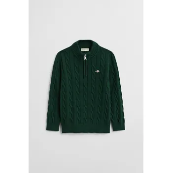 Dívčí svetr SVETR GANT COTTON CABLE HALF ZIP TARTAN GREEN