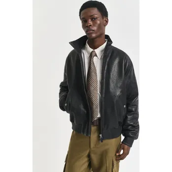BUNDA GANT LEATHER HARRINGTON JACKET BLACK