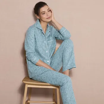 Dámský kabát Flanelové pyžamo s kabátkem na knoflíky a s potiskem květin tyrkysová 50