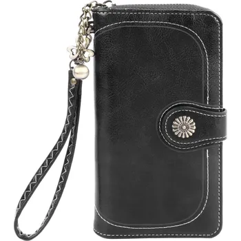 Velká dámská peněženka z ekokůže s kroužkem na klíče, černá, 19.3x10x3.5 cm