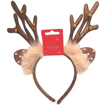 Čelenka do vlasů s parůžky s glitrem, s rolničkami, kožíškem a oušky, obvod 37 cm