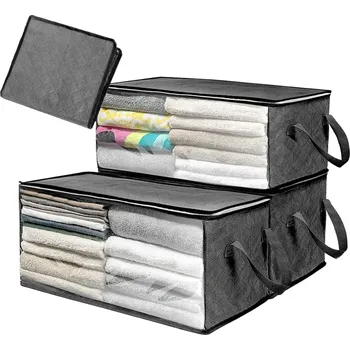 Organizér oblečení Velký šatní organizér na lůžkoviny a oblečení, šedý, netkaná textilie, 58x30x31 cm