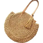 Camerazar Velká Slaměná Taška v Boho Stylu, Světlá/Tmavá, Rafie s Látkovou Podšívkou, 45x40 cm