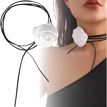 Náhrdelník Camerazar Dámský náhrdelník choker s bílou květinovou kapkou, vázaný