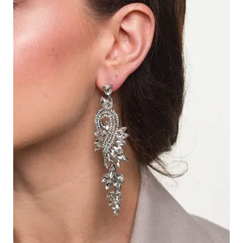 Náušnice Dlouhé Stříbrné Svatební Náušnice s Přívěskem a Zirkony, Délka 8,5 cm