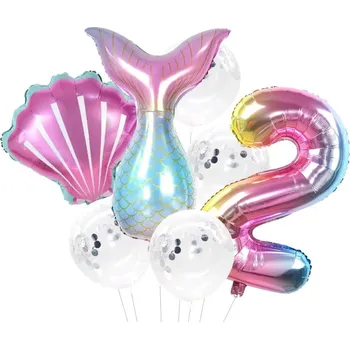 Balónek Sada 7 balónků Mořská Panna číslo 2, latex a fólie, průměr max. 25 cm, výška čísla 81 cm