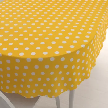 ubrus Bavlněný oválný ubrus Sandra SA-598 Bílé puntíky na žlutém 60x100 cm