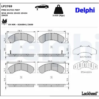 Brzdová destička Sada brzdových destiček, kotoučová brzda DELPHI LP2769