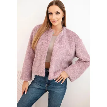 Dámská bunda s kožešinou bez zapínání tmavě růžová UNI