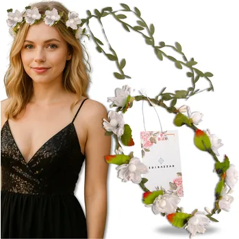 Čelenka Camerazar Bílý věnec s čelenkou do vlasů pro první přijímání s květinami a růžemi v Boho stylu