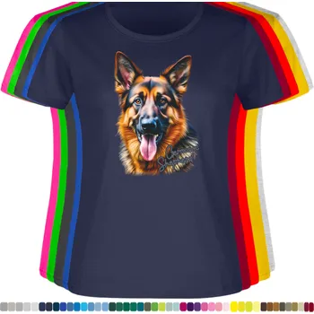 Dámské tričko damske-levne-bavlnene-tricko-digitalni-potisk-pes-nemecky-ovcak Barva: Navy - tmavě modrá, velikost: M