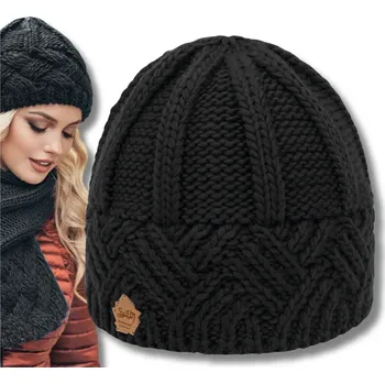 Čepice Dámská pletená zimní čepice, černá, 100% akrylové vlákno, univerzální velikost