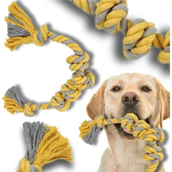 Hračka pro psa Přetahovací lano pro psy z bavlny, 60 cm, šedo-hořčicová barva