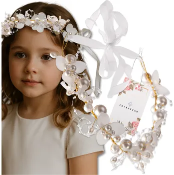 Čelenka Camerazar Dětská zlatá čelenka s bílými perlami a perlovým věncem