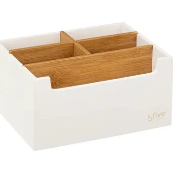 Držák na kartáček Kosmetický organizér Natureo 5, bílá/s dřevěnými prvky