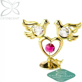 Figurka Holubičky na srdíčku 7 cm - barevné křišťály