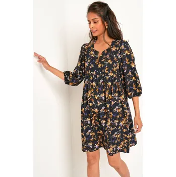 Dámské šaty Šaty s halenkovými rukávy a potiskem černá/medová 44