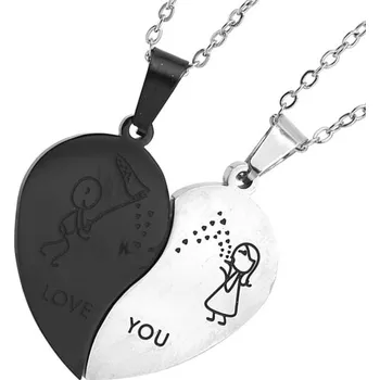 Náhrdelník Náhrdelník pro páry BEST FRIENDS z chirurgické oceli, srdíčka, délka 43 cm + 5 cm prodloužení