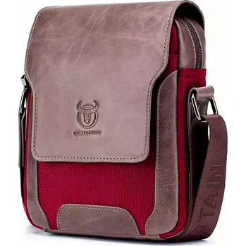 Bullcaptain pánská kožená messenger taška Rainier Šedo červená 4L