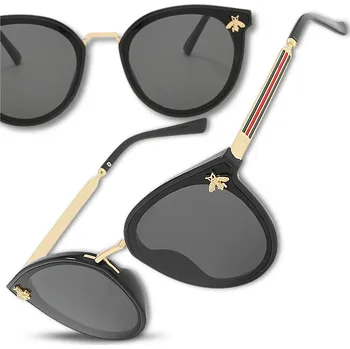 Sluneční brýle Elegantní Dámské Oválné Kočičí Brýle, Černé, Kovový Rám, UV Filtr 400