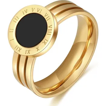 Prsten Camerazar Elegantní zlatý prsten s motivem římských hodin, chirurgická ocel 316L, vnitřní průměr 14,3 mm