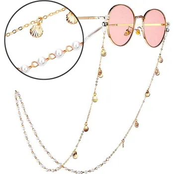 Camerazar Elegantní řetízek s perličkami na brýle se zlatými mušlemi