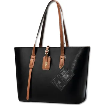 Kabelka Camerazar Dámská černá kožená kabelka BAD&BAGS s hnědou vsadkou - klasický shopper