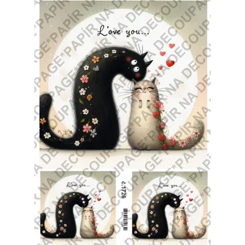 Umělecký papír Rýžový a soft papír na decoupage - Kočky LOVE - KB01726 Materiál: Rýžový papír, Rozměr: A4