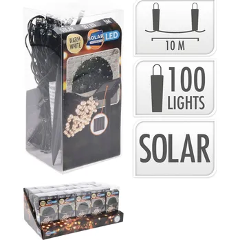 Vánoční dekorace osvětlení vánoční solární 2,0m 100LED teplá BÍ, drát