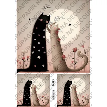 Umělecký papír Rýžový a soft papír na decoupage - Kočky LOVE - KB01727 Materiál: Soft, Rozměr: A4