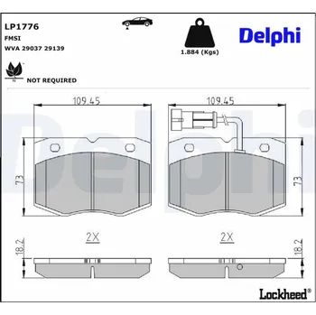 Brzdová destička Sada brzdových destiček, kotoučová brzda DELPHI LP1776