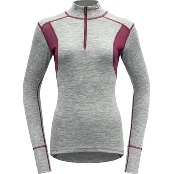 Devold Hiking Woman Half Zip Neck Grey Melange/Beetroot - vel. L