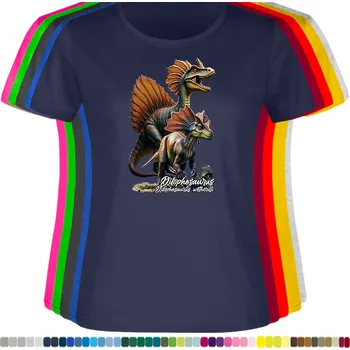 damske-levne-bavlnene-tricko-digitalni-potisk-dinosaurus-dilophosaurus Barva: Navy - tmavě modrá, velikost: S