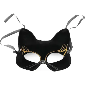 Karnevalová maska Karnevalová maska - škraboška sametová s glitry kočka, malé, 2 černá zlatá